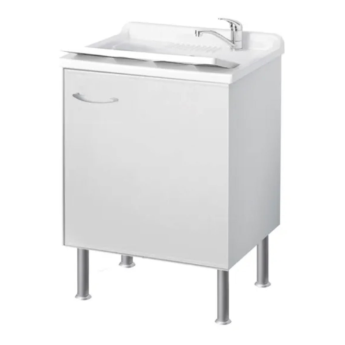 MOBILE LAVATOIO IN BILAMINATO BIANCO AD 1 ANTA CON VASCA - L= 45 CM P= 60 CM H= 85 CM  UN ANTA