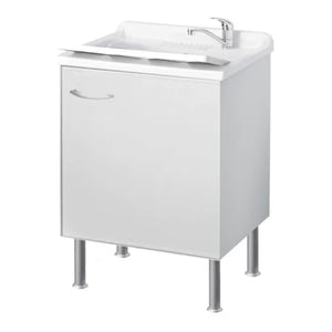 MOBILE LAVATOIO IN BILAMINATO BIANCO AD 1 ANTA CON VASCA - L= 45 CM P= 60 CM H= 85 CM  UN ANTA