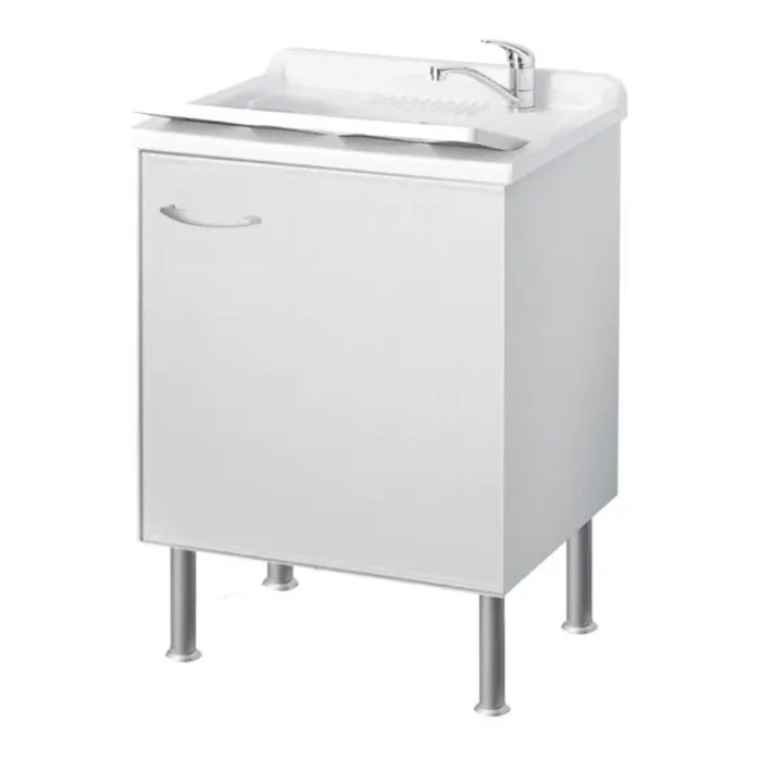 MOBILE LAVATOIO IN BILAMINATO BIANCO AD 1 ANTA CON VASCA - L= 45 CM P= 60 CM H= 85 CM  UN ANTA