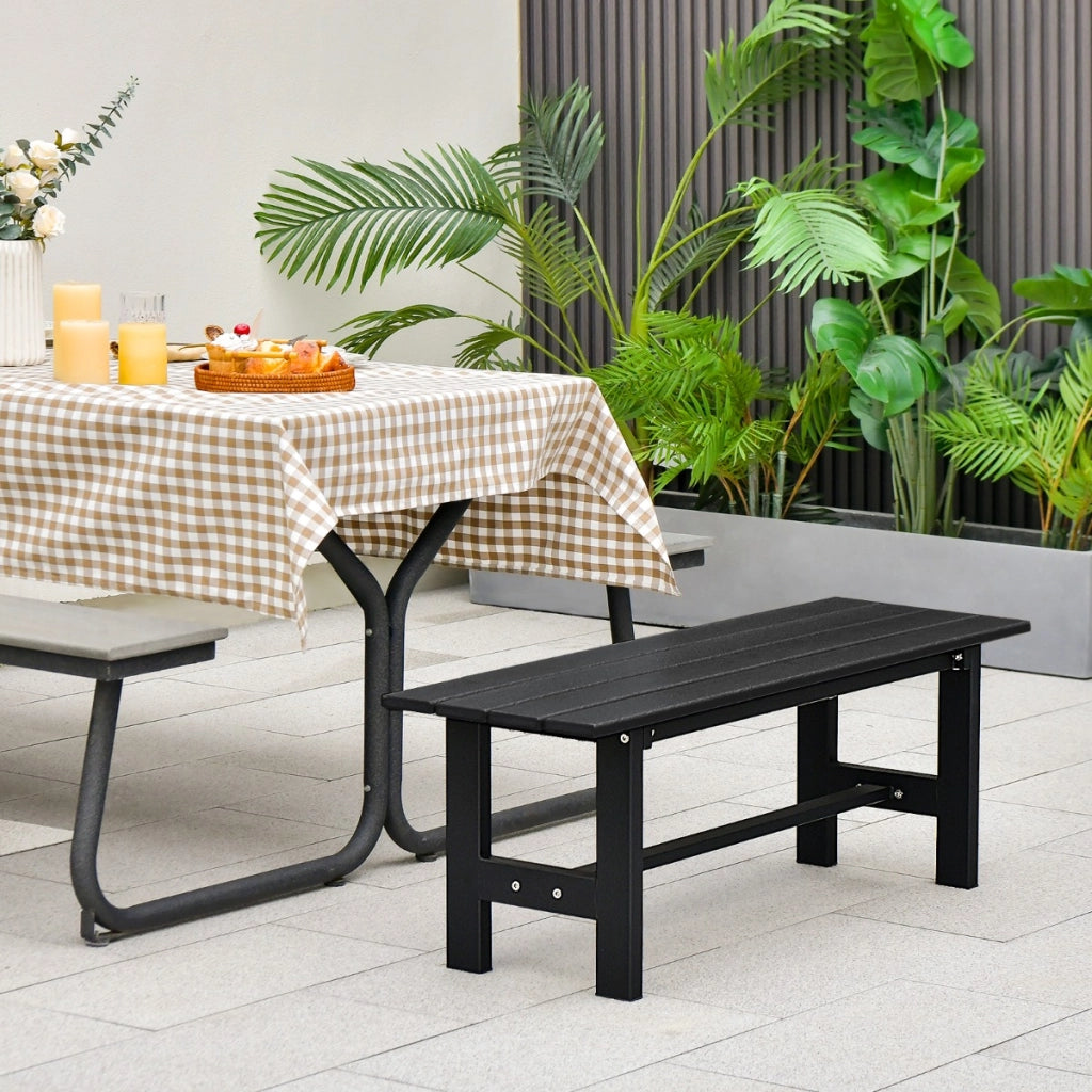 Panca da esterno 2 posti 120cm con sedile a doghe telaio in metallo, Panca giardino verniciato a polvere Nero-Panchine