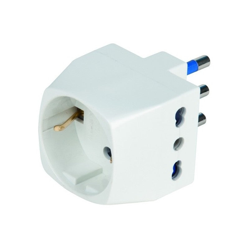 ADATTATORE TRIPLO BIVALENTE 2P+T SPINA SCHUKO - 16A+T