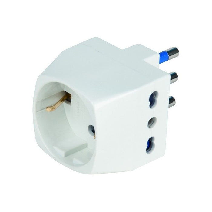 ADATTATORE TRIPLO BIVALENTE 2P+T SPINA SCHUKO - 16A+T