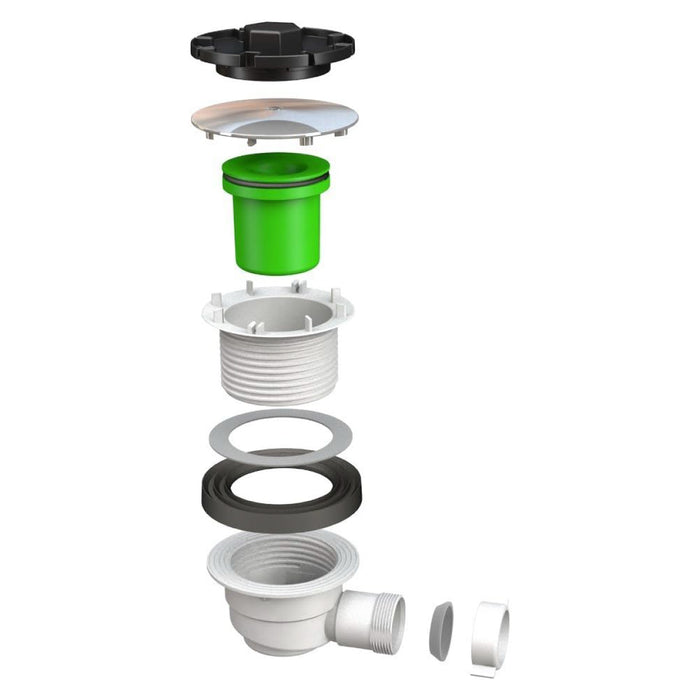 PILETTA SCARICO SIFONATA IN ABS CON TAPPO CROMATO E SCARICO FILETTATO PER PIATTO DOCCIA - ø90MM  - BON