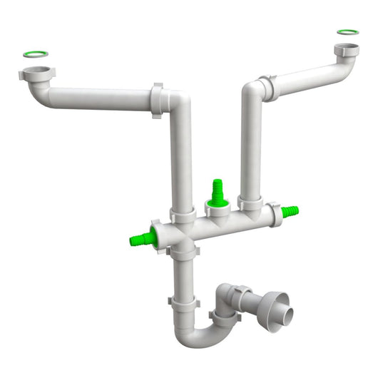 SIFONE SCARICO 2 VIE SENZA PILETTA PER LAVELLO IN ACCIAIO INOX CON TRE ATTACCHI MODELLO SALVASPAZIO - 11/2 - ø40 MM  - BON