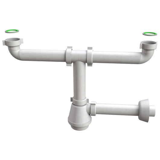 SIFONE SCARICO 2 VIE SENZA PILETTA PER LAVELLO IN ACCIAIO INOX MODELLO FIASCA - 11/2 X ø40X230 MM  - BON