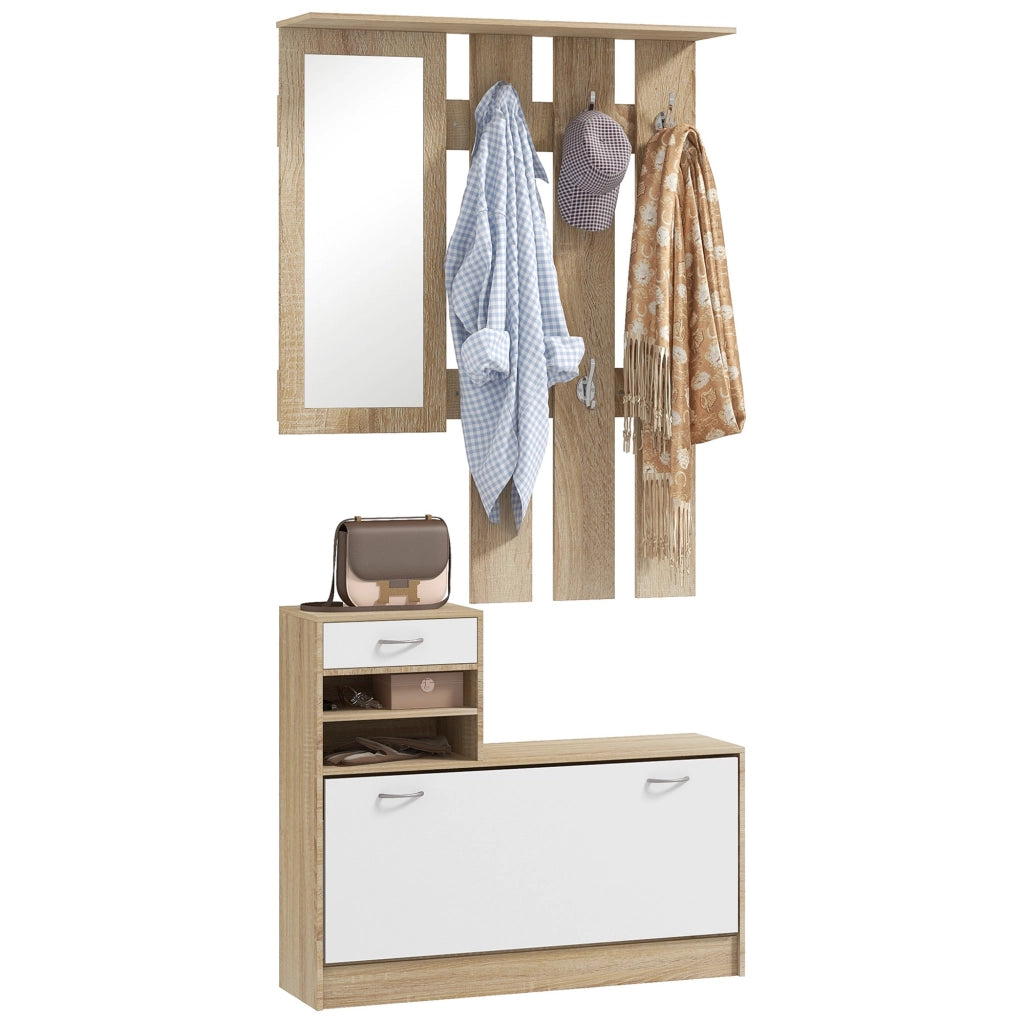 Mobile ingresso con appendiabiti, specchio e panca ¨C zephmum ¨C bianco, legno, 80x30x180 cm