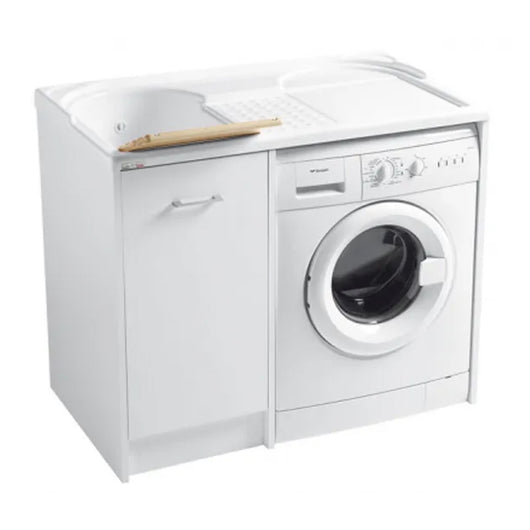 MOBILE LAVATOIO COPRILAVATRICE BIANCO IN TRUCIOLARE NOBILITATO CON LAVATRICE A DESTRA E VASCA A SINI - COPRILAVATRICE A DX E VASCA A SX L=106 P=60 H=90  - COL