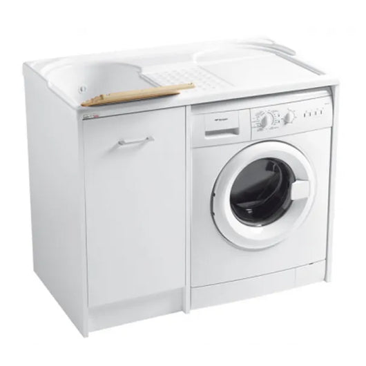 MOBILE LAVATOIO COPRILAVATRICE BIANCO IN TRUCIOLARE NOBILITATO CON LAVATRICE A DESTRA E VASCA A SINI - COPRILAVATRICE A DX E VASCA A SX L=106 P=50 H=90  - COL