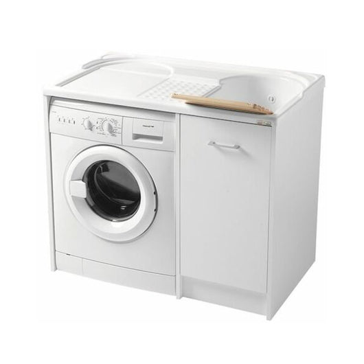 MOBILE LAVATOIO COPRILAVATRICE BIANCO IN TRUCIOLARE NOBILITATO CON LAVATRICE A SINISTRA E VASCA A DE - COPRILAVATRICE A SX E VASCA A DX L=106 P=50 H=90  - COL