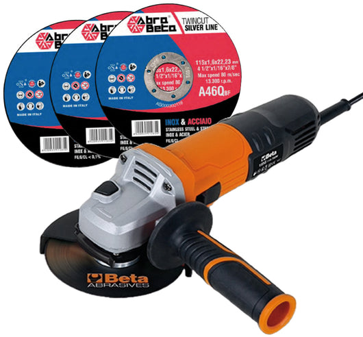 Abra Beta KIT 300 DISCHI INOX /FERRO mm 115x1,6 + SMERIGLIATRICE ANGOLARE 115 mm. 750 W