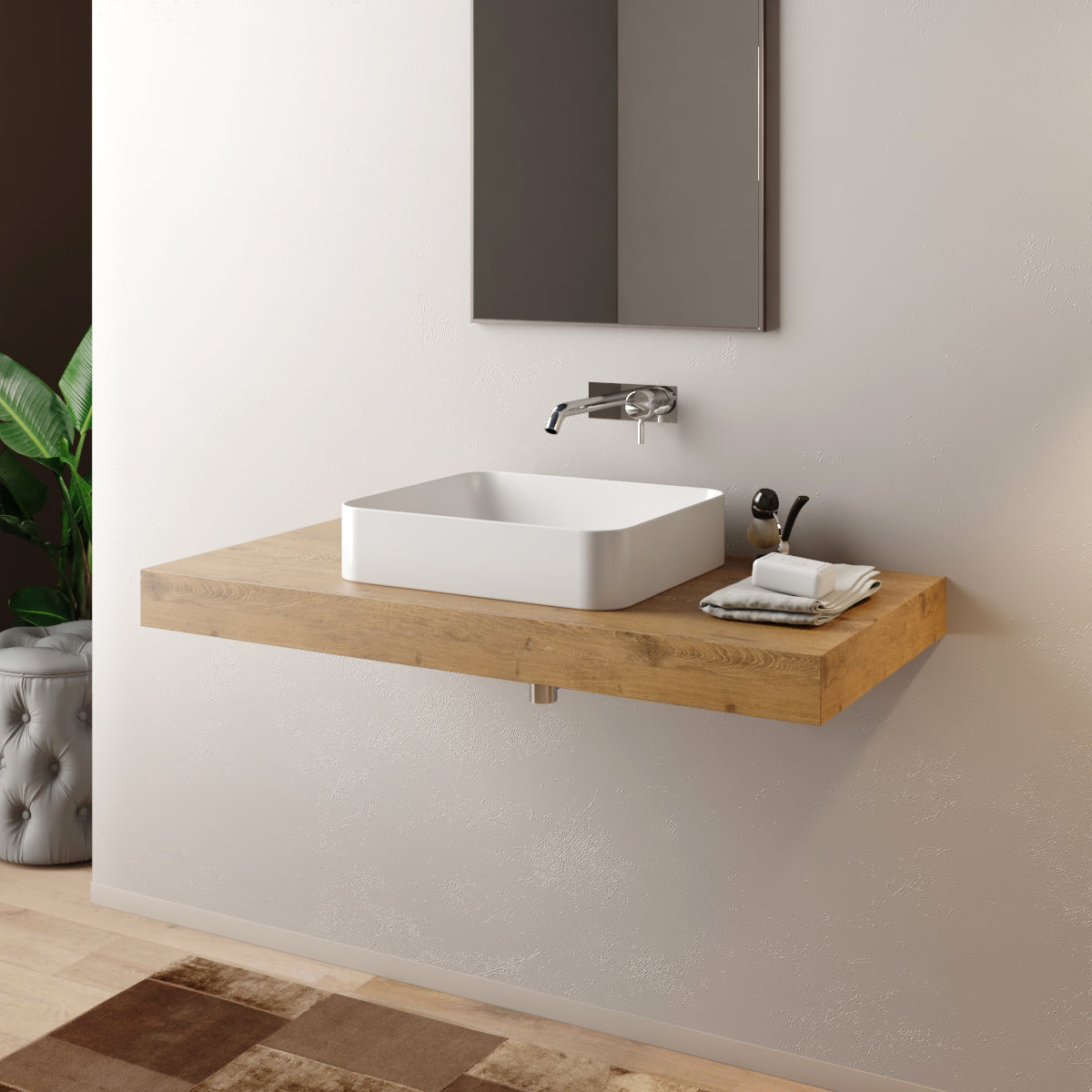 MENSOLONE BAGNO PER LAVABO DA APPOGGIO 100CM - DIM. CM(LXPXH):100X46X8 TABACCO  - MOB