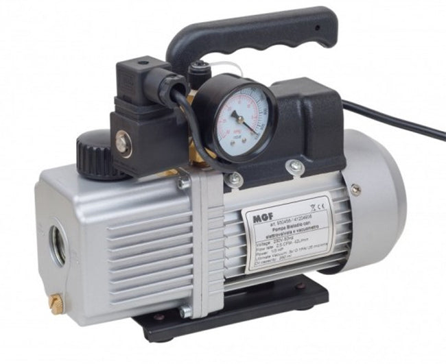 POMPA VUOTO BISTADIO CON ELETTROVALVOLA E VACUOMETRO LT56 - PORTATA LT/M 56 - DIM:305X123X230 MM  - MGF