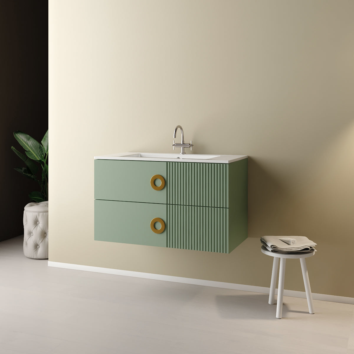 MOBILE BAGNO SOSPESO SENZA SPECCHIO MODELLO SOLE 90CM - BASE SOSPESA -LAVABO - VERDE SALVIA -SPECCHIO ESCLUSO  - MOB
