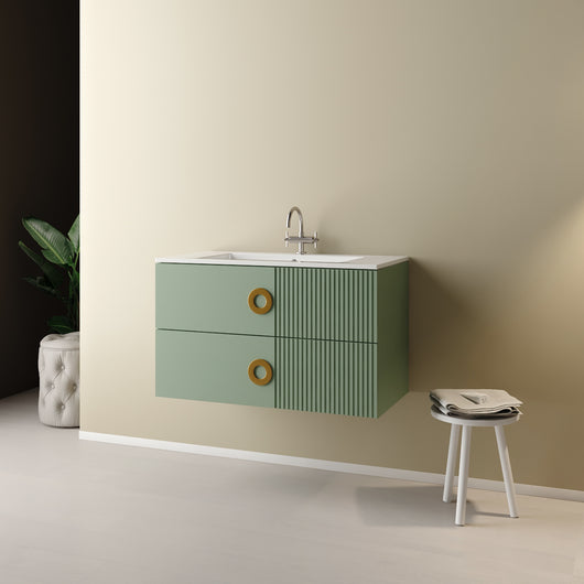 MOBILE BAGNO SOSPESO SENZA SPECCHIO MODELLO SOLE 90CM - BASE SOSPESA -LAVABO - VERDE SALVIA -SPECCHIO ESCLUSO  - MOB