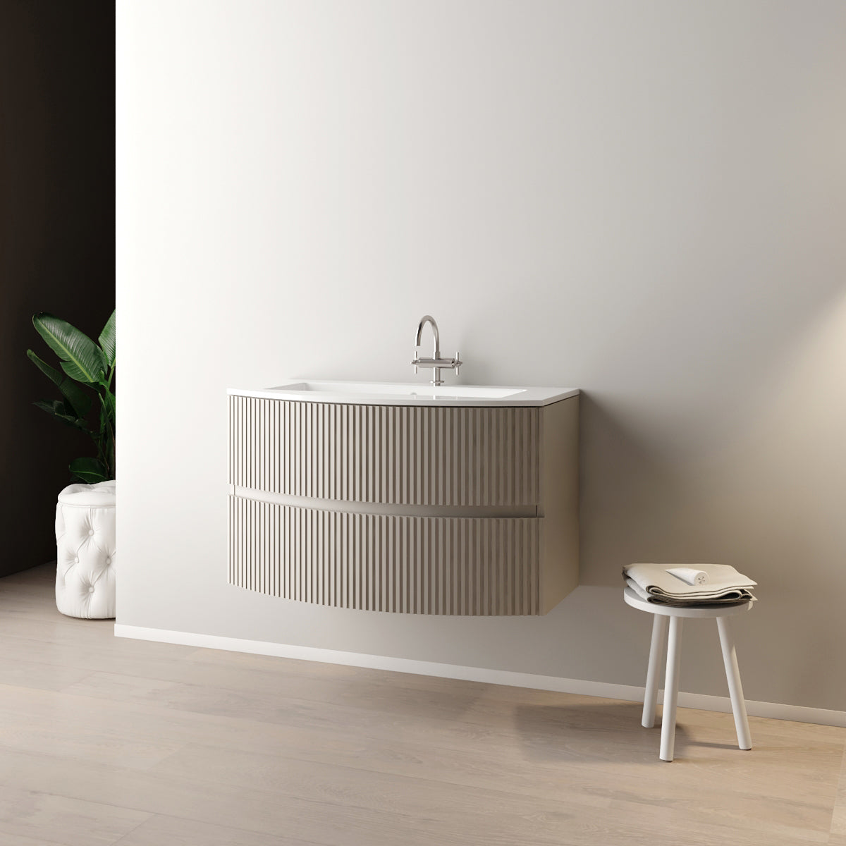 MOBILE BAGNO SOSPESO  CURVO SENZA SPECCHIO MODELLO SANTI 90CM - BASE SOSPESA -LAVABO - VERDE SALVIA -SPECCHIO ESCLUSO  - MOB