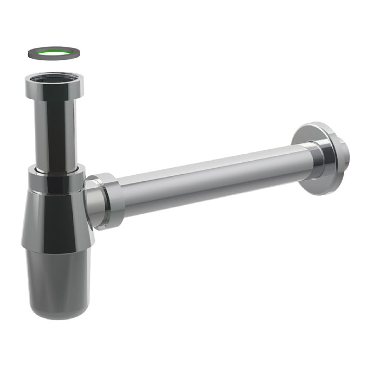 SIFONE SCARICO A BOTTIGLIA IN OTTONE CROMATO SENZA PILETTA PER LAVABO - ATTACCO PILETTA 11/4, SCARICO ø32X250 MM  - BON