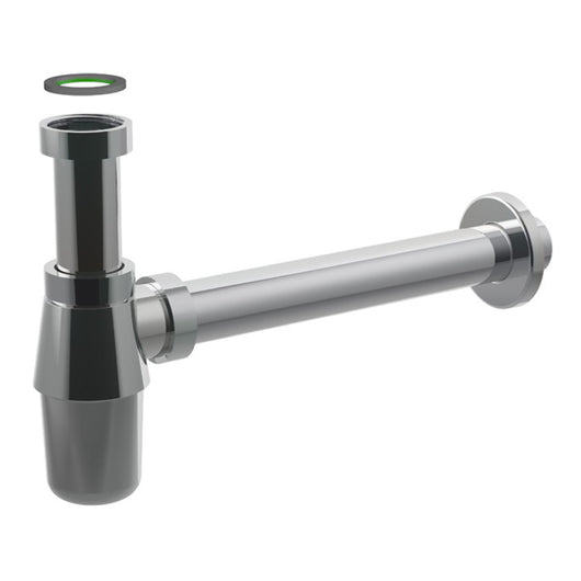 SIFONE SCARICO A BOTTIGLIA IN OTTONE CROMATO SENZA PILETTA PER LAVABO - ATTACCO PILETTA 11/4, SCARICO ø32X250 MM  - BON