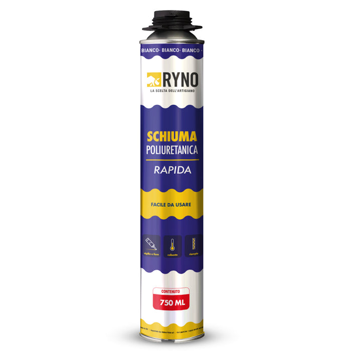 SCHIUMA RAPIDA POLIURETANICA ESPANSA RYNO USO MANUALE E CON PISTOLA - 750 ML  - RYN