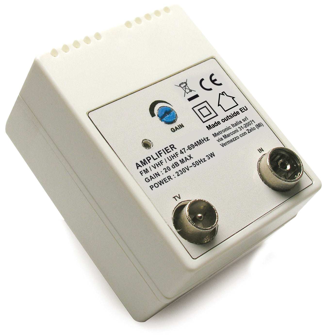 AMPLIFICATORE PER ANTENNE TV DA INTERNO - 1 IN/ 1 OUT