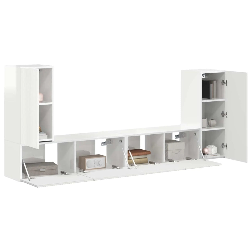 Set mobile TV 4 pcs Bianco Lucido Legno multistrato