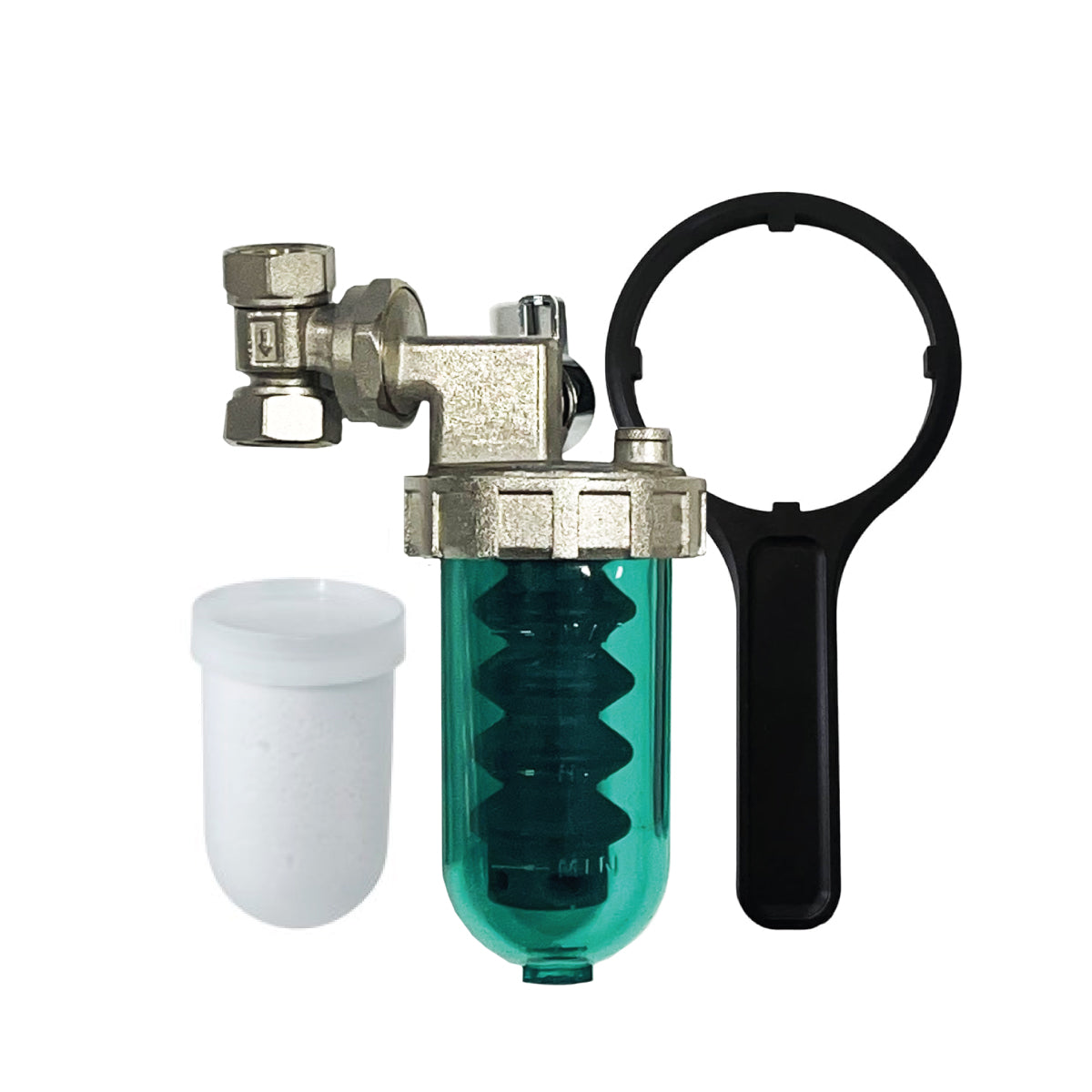 DOSATORE PROPORZIONALE DI POLIFOSFATI MODELLO CIAO CAL CON GIRELLO E VALVOLA STOP - FEMMINA - FEMMINA 1/2  - ACQ