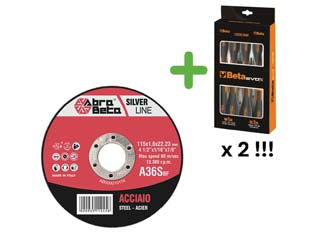 KIT 300 DISCHI TAGLIO SOTTILE ACCIAIO Ø MM.115 + 2 SERIE GIRAVITI BETA- - ø mm.115x1,6 foro 22,2 per acciaio - 1 confezione ABRABETA