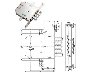 SERRATURA TRIPLICE INFILARE CON SCROCCO DOPPIA MAPPA BLINDATE 50735- - mm.63 SX (50735S) -  MOTTURA