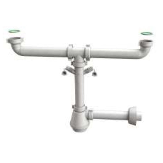 SIFONE SCARICO 2 VIE SENZA PILETTA PER LAVELLO IN ACCIAIO INOX DOPPIO ATTACCO LAVASTOVIGLIE/LAVATRIC - 11/2 X ø40X230 MM  - BON