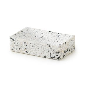 PORTA SAPONE DA APPOGGIO IN GRANIGLIA DI MARMO MODELLO ZOE - DIM. CM (LXPXH): 11,5X7X3 - BIANCO/NERO  - GDY