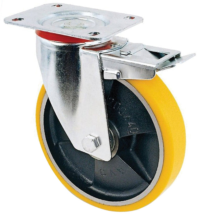 Avo RUOTA GIREVOLE PER CARRELLI POLIURETANO+FRENO art.24ANT mm.200-piastra mm.100x85