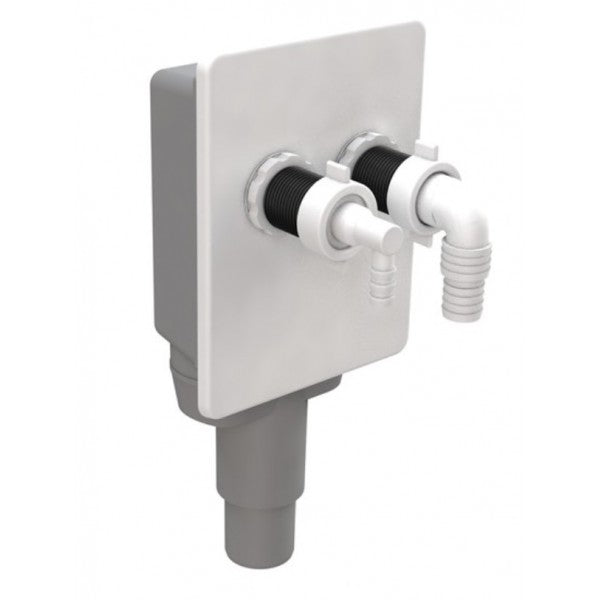 SIFONE AD INCASSO DOPPIO PER LAVATRICE E ASCIUGATRICE CON PLACCA IN ABS BIANCA MODELLO BIBOX - USCITA ø 40/50 MM  - BON