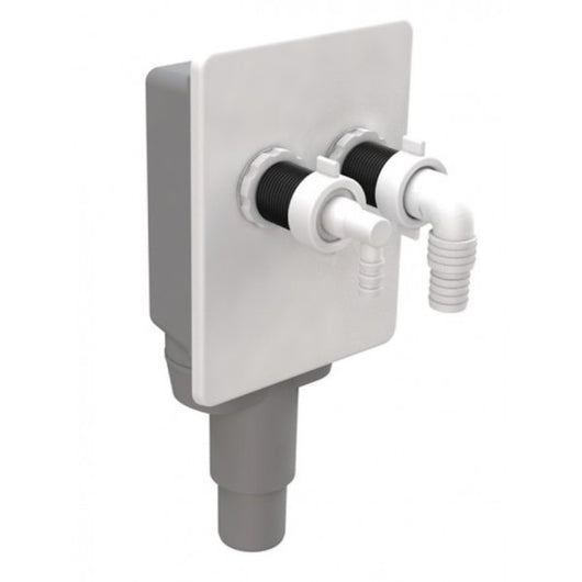 SIFONE AD INCASSO DOPPIO PER LAVATRICE E ASCIUGATRICE CON PLACCA IN ABS BIANCA MODELLO BIBOX - USCITA ø 40/50 MM  - BON