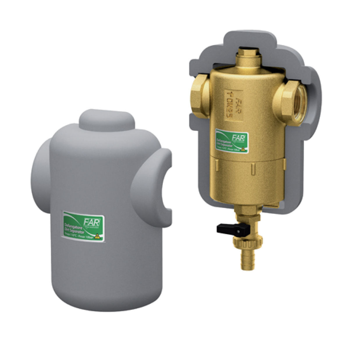 FILTRO DEFANGATORE PER IMPIANTI TERMICI CON MAGNETE E COIBENTAZIONE - 11/2 - FEMMINA/FEMMINA - 12500 GAUSS  - FAR