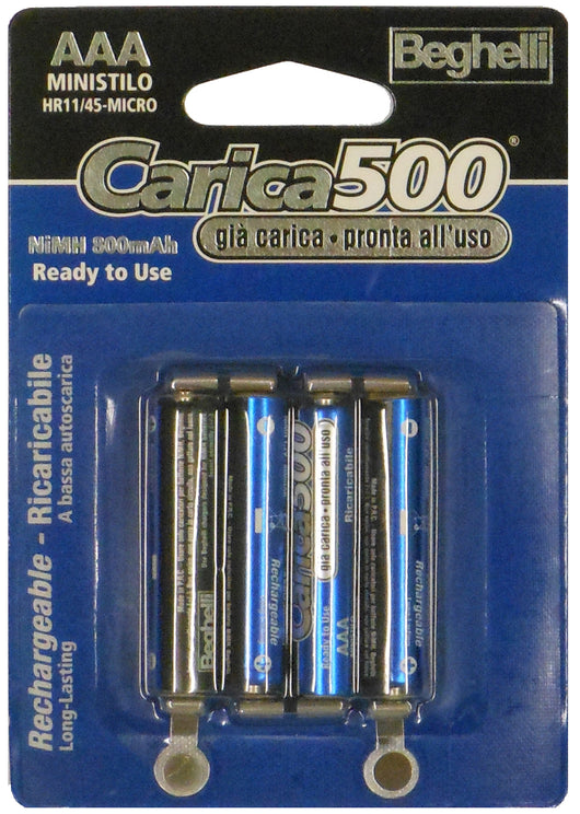 Beghelli PILA RICARICABILE CARICA 500 4 PZ. MINISTILO 1,2V-800 mAh. 10.00 confezioni