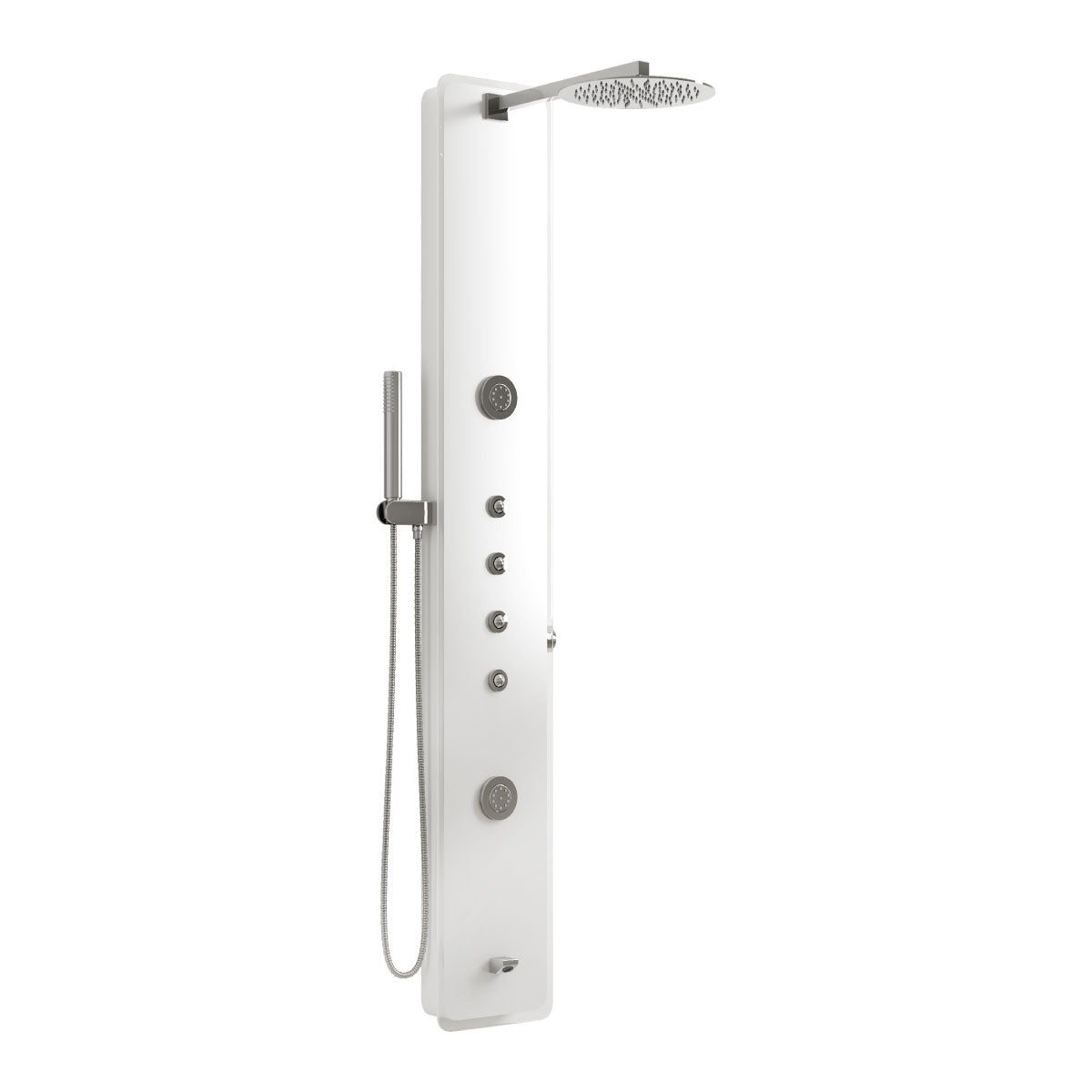 COLONNA PANNELLO DOCCIA IN ACCIAIO BIANCO E VETRO TRASPARENTE CON DOCCETTA,FLESSIBILE E GETTI ORIZZO - BIANCO LUCIDO  - AER