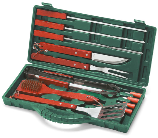 Ompagrill SET  UTENSILI PER BARBECUE VALIGETTA 12 PEZZI manico da cm. 40