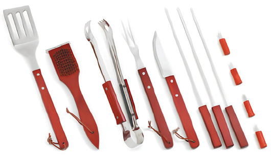 Ompagrill SET  UTENSILI PER BARBECUE VALIGETTA 12 PEZZI manico da cm. 40