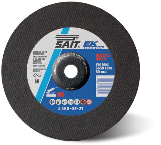 Sait DISCO ABRASIVO A CENTRO DEPRESSO EK WINNER-DS per levigatura ferro/inox Ø mm. 115x6,0x22,23 10.00 pz