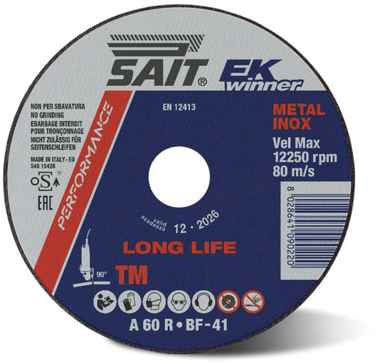 Sait DISCO ABRASIVO PIANO EK WINNER-TM per taglio ferro/inox Ø mm. 115x1,0x22,23 20.00 pz