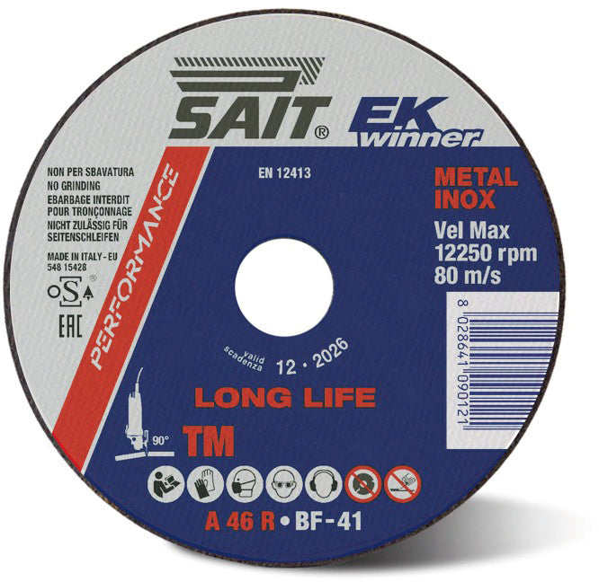 Sait DISCO ABRASIVO PIANO EK WINNER-TM per taglio ferro/inox Ø mm. 230x2,0x22,23 10.00 pz