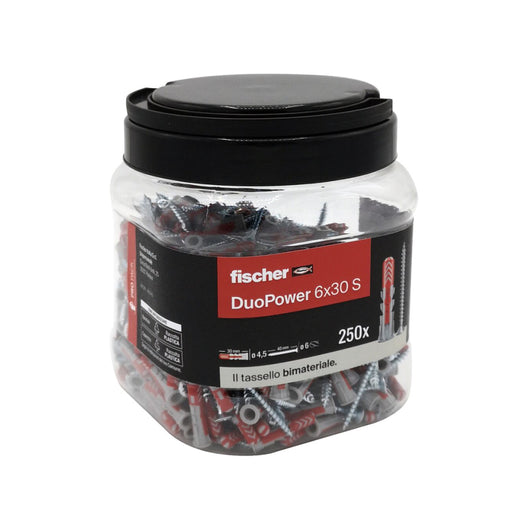 TASSELLO UNIVERSALE BI-MATERIALE CON VITE PER FISSAGGIO SU MURATURA,CALCESTRUZZO E CARTONGESSO MODEL - ø6X30S - BARATTOLO DA 250 PEZZI  - FIS