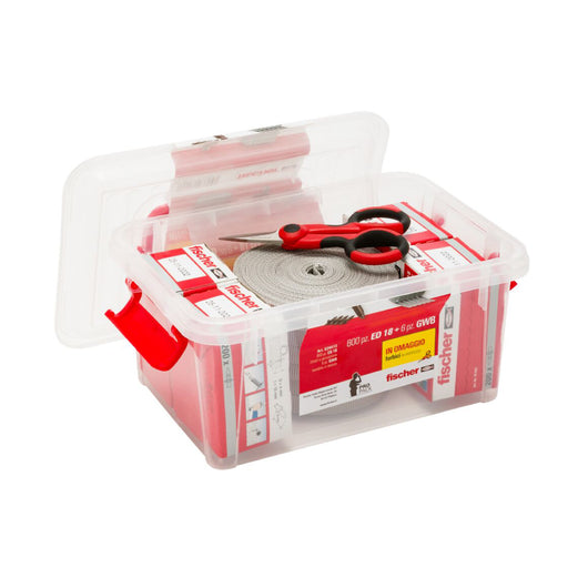 BOX CHIODI FISSAGGIO ED18 + BANDELLA IN TESSUTO + FORBICI PER FISSAGGIO IN CALCESTRUZZO - 600 CHIODI - 6 BANDELLE - 1 FORBICE  - FIS