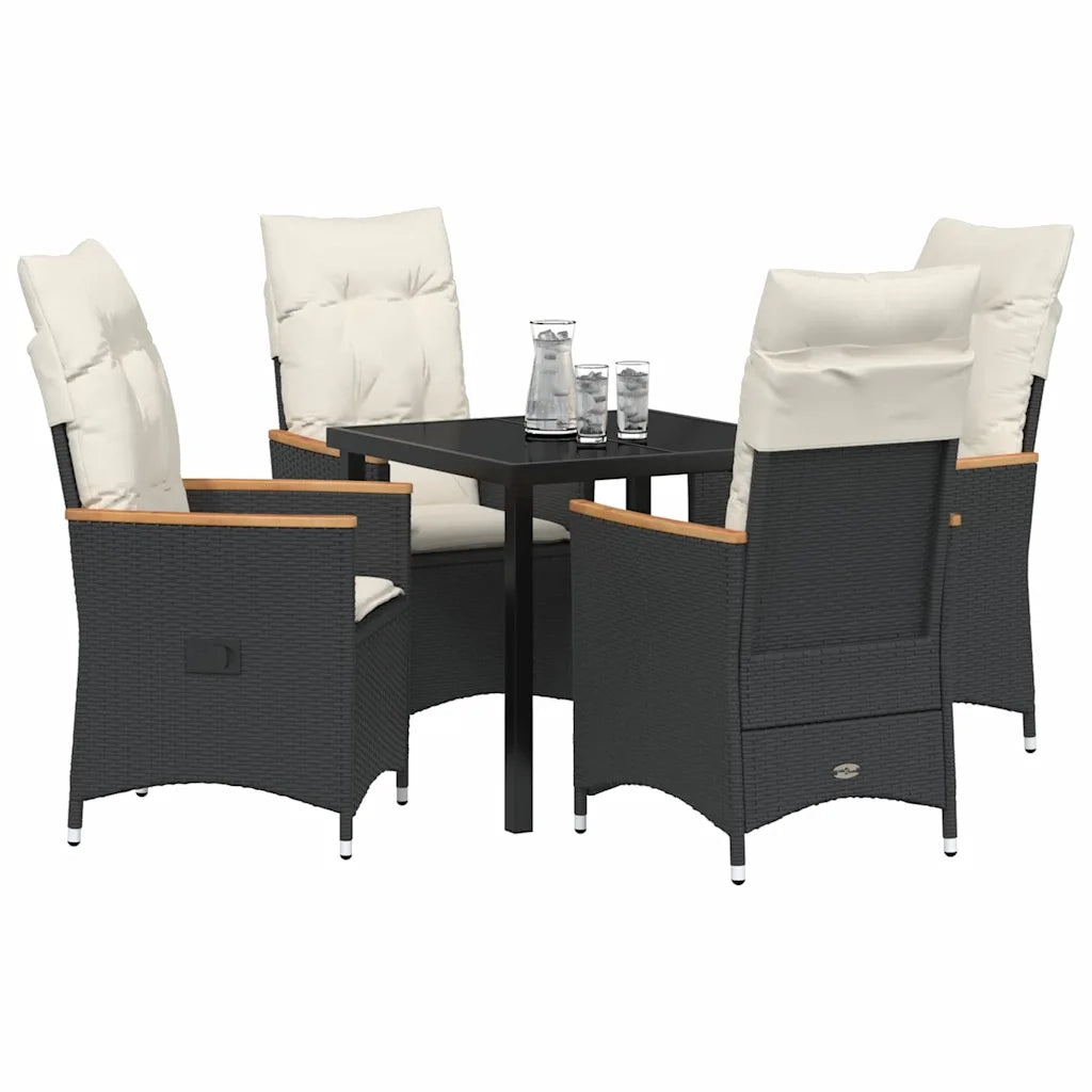 Set da Pranzo per Giardino con cuscino 5 pcs Nero polyrattan