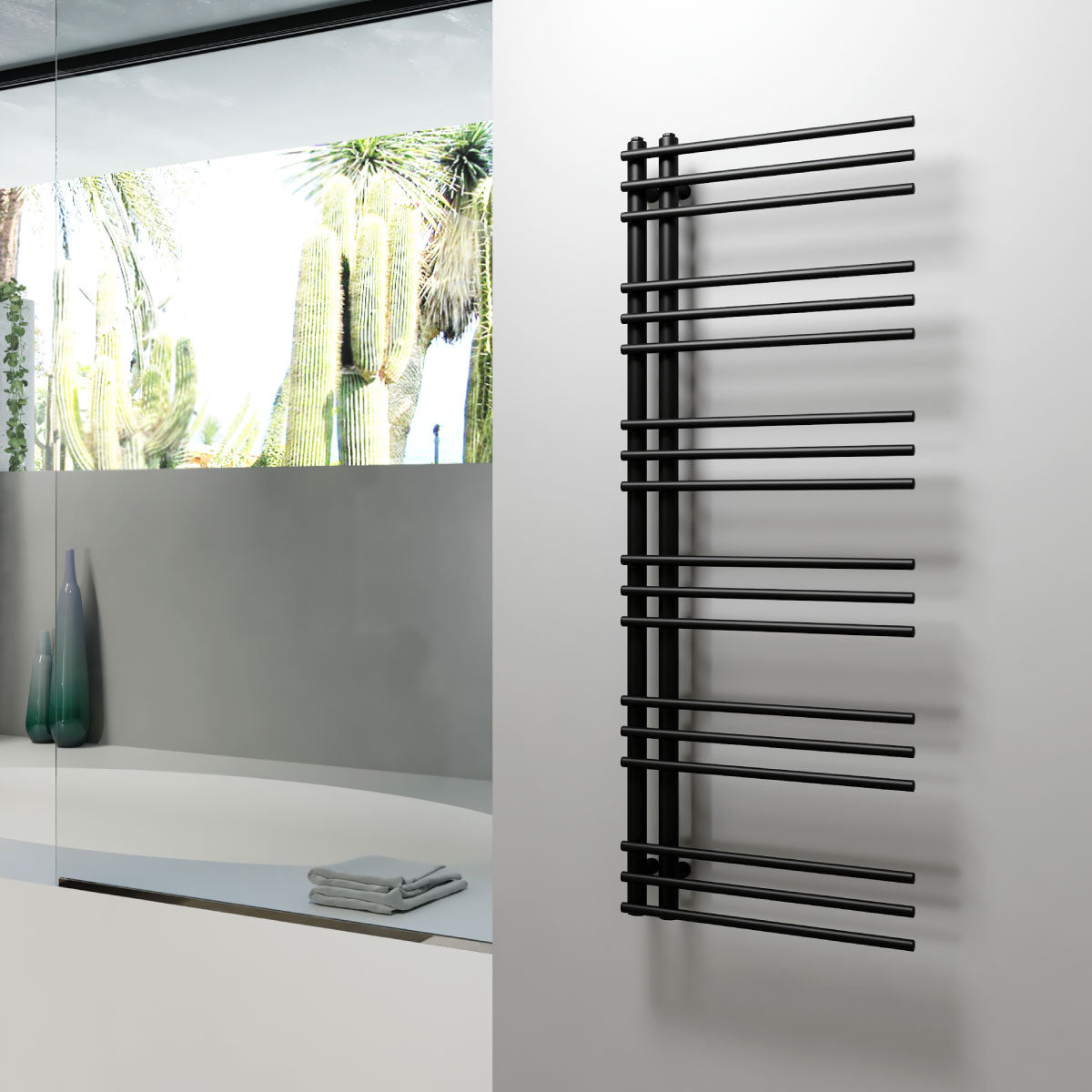 RADIATORE TERMOARREDO DI DESIGN NERO OPACO MODELLO ARPA - MM 1600X500 - WATT 624 - DELTA T50. 2129 - 27 TUBI  - MAM