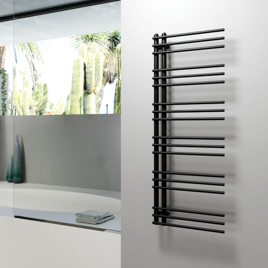 RADIATORE TERMOARREDO DI DESIGN NERO OPACO MODELLO ARPA - MM 1600X500 - WATT 624 - DELTA T50. 2129 - 27 TUBI  - MAM