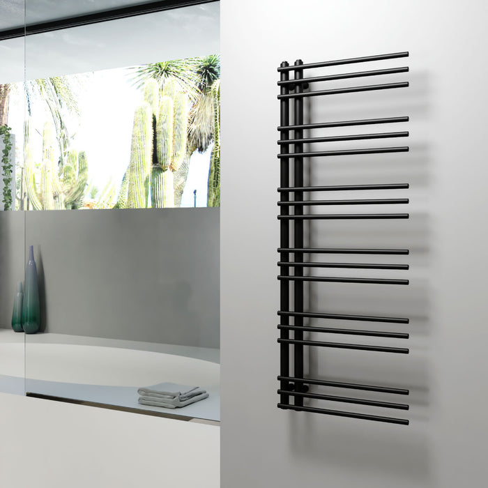 RADIATORE TERMOARREDO DI DESIGN NERO OPACO MODELLO ARPA - MM 1600X500 - WATT 624 - DELTA T50. 2129 - 27 TUBI  - MAM