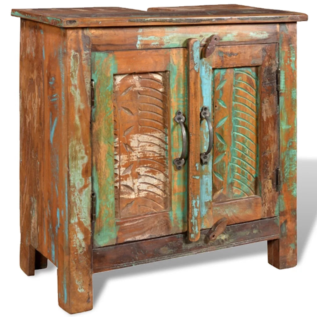 Armadietto in Legno di recupero solido per Bagno-Mobile bagno con specchio con Specchio