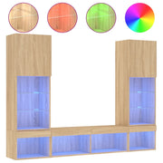 Mobili TV a Muro con LED 5pz | Armadietto TV | Mobile Porta TV Rovere Sonoma Legno Multistrato