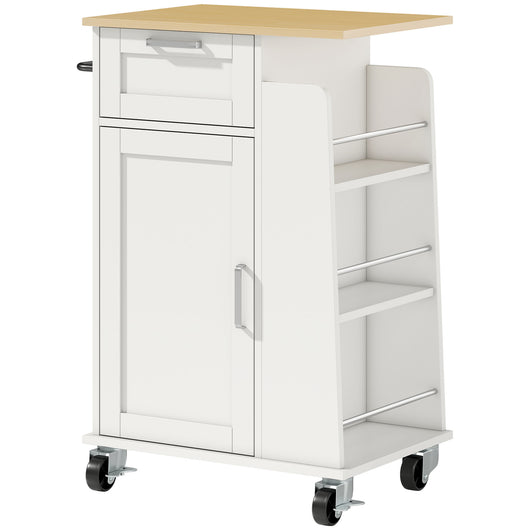 Carrello da Cucina 62x40x87 cm con Cassetto Armadietto Portasciugamani e 3 Portaspezie in Legno Bianco