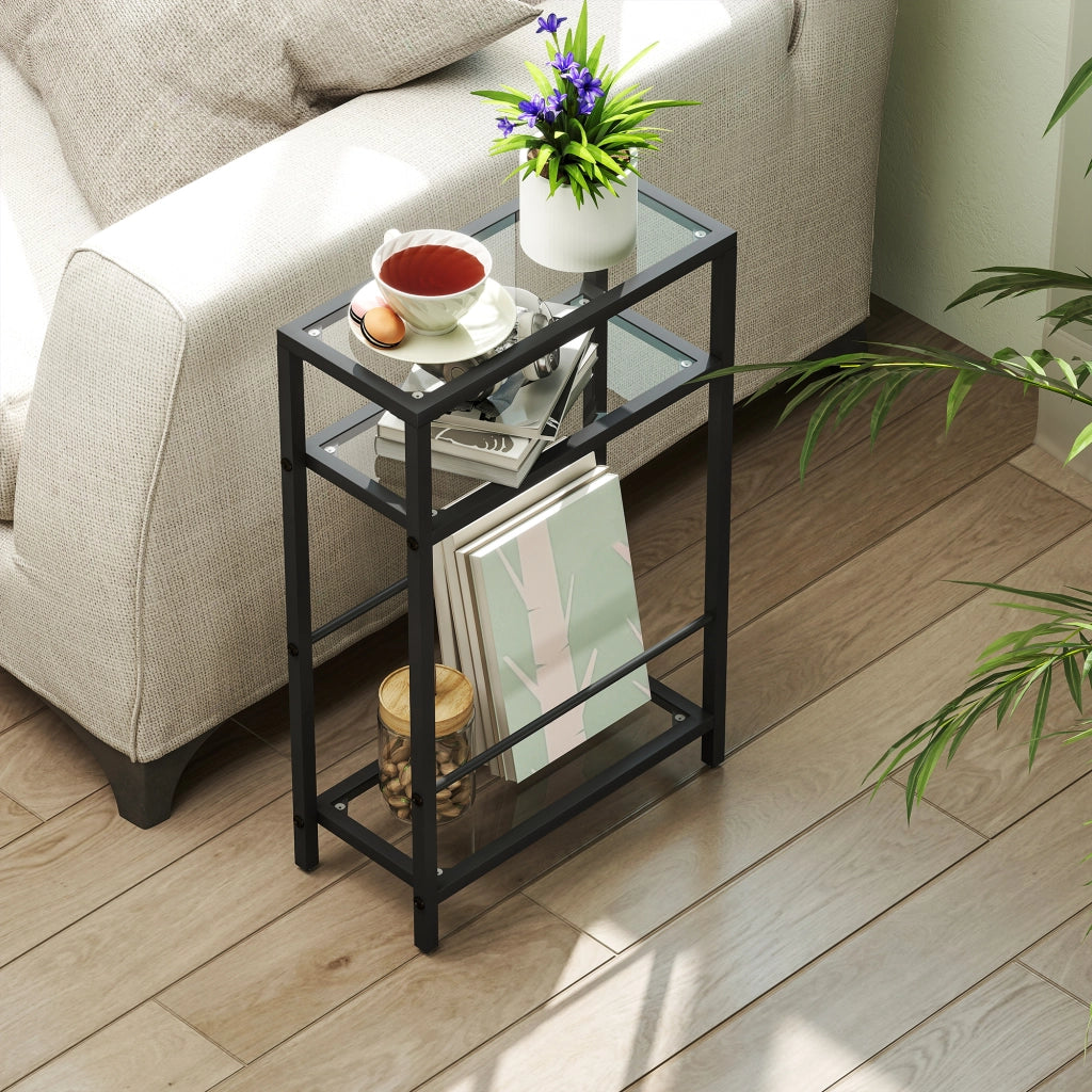 Scaffale 3 ripiani con mensole in vetro ¨C Xylo ¨C nero, 18 cm larghezza, struttura in metallo